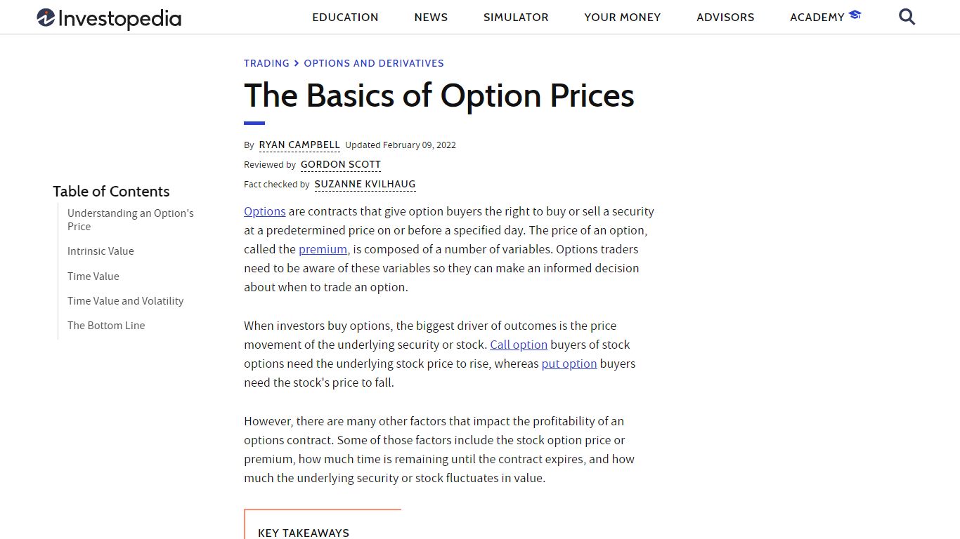 The Basics Of Option Prices - Investopedia