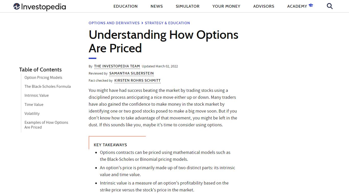 Option Pricing: Models, Formula, & Calculation - Investopedia